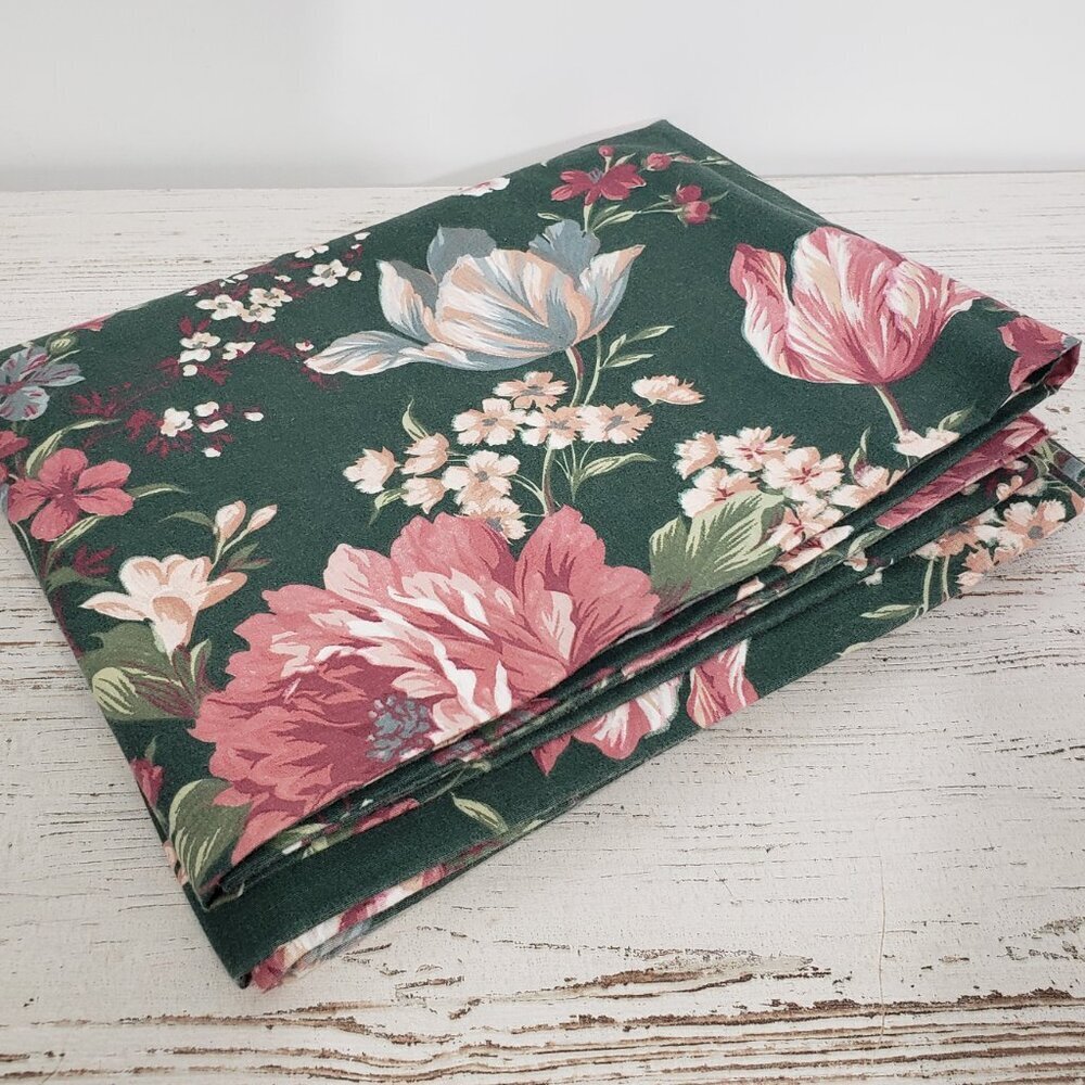 Croscill Granada Green & Pink Floral Valance Curtain with Rod Pocket 88" X 17"